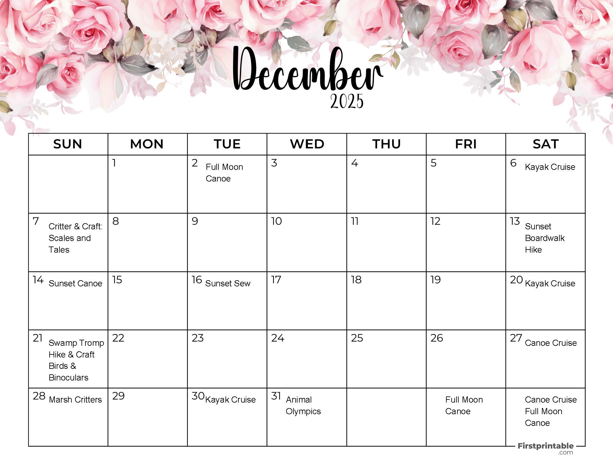 December 2025 Program Calendar